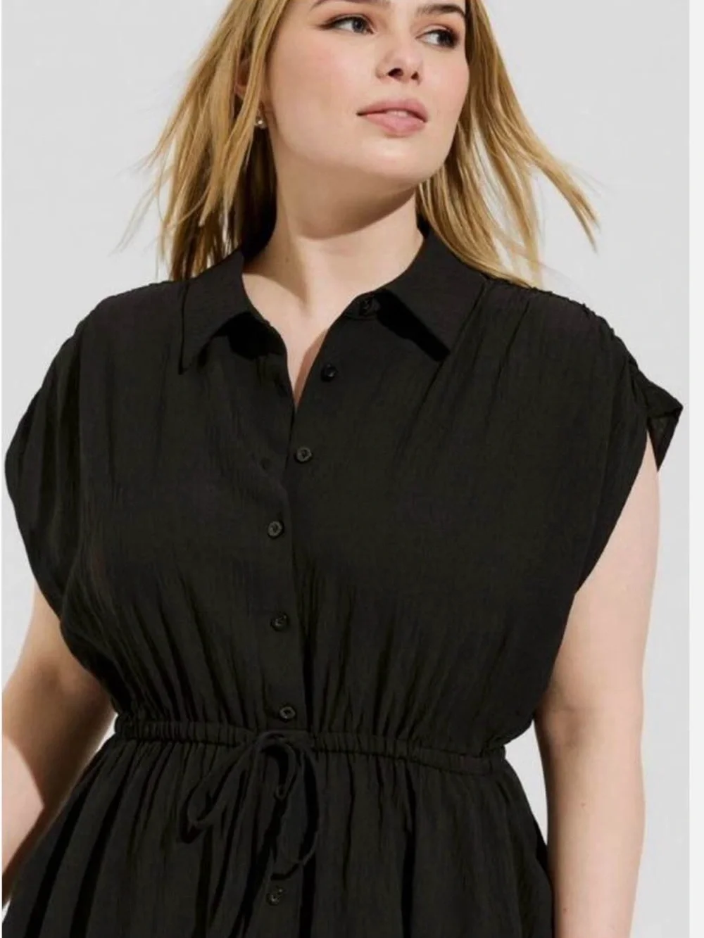 torrid NWT Black Dolman Midi Button-Front Dress with Tie Waist - Picture 7 of 9